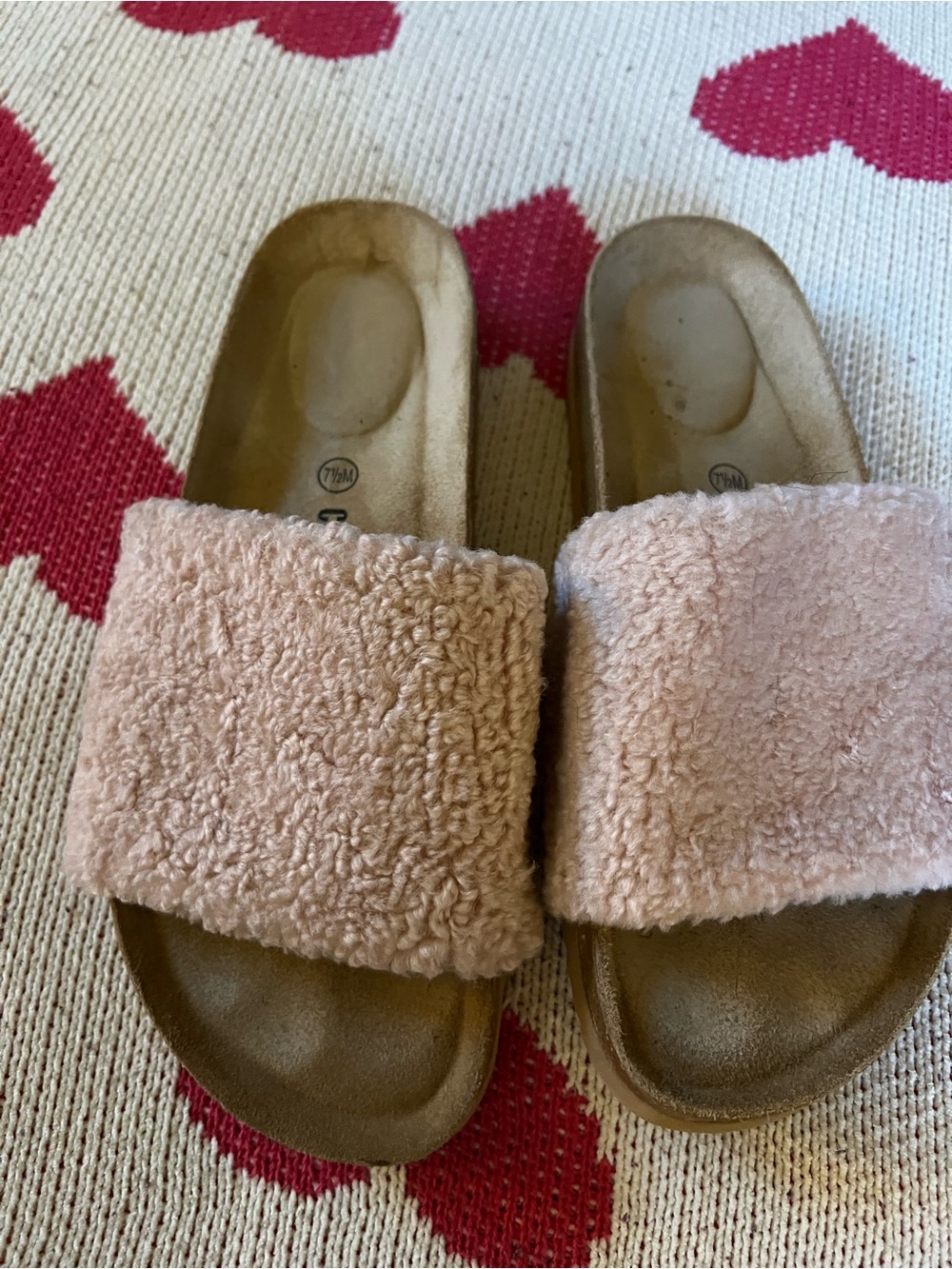 Pink Faux-Sherpa Slide Sandals